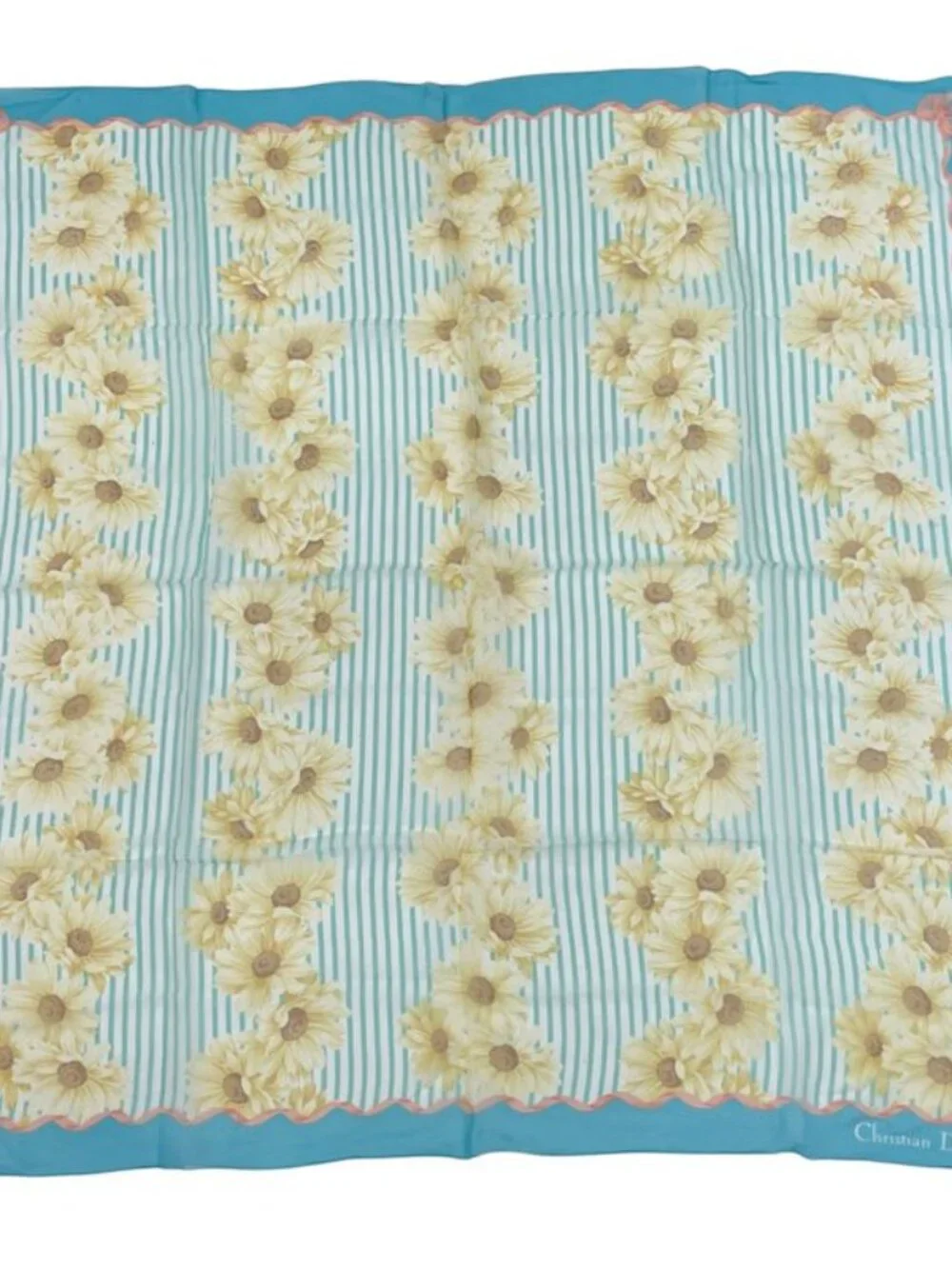 Christian Dior Scarf Silk Floral Pattern Blue